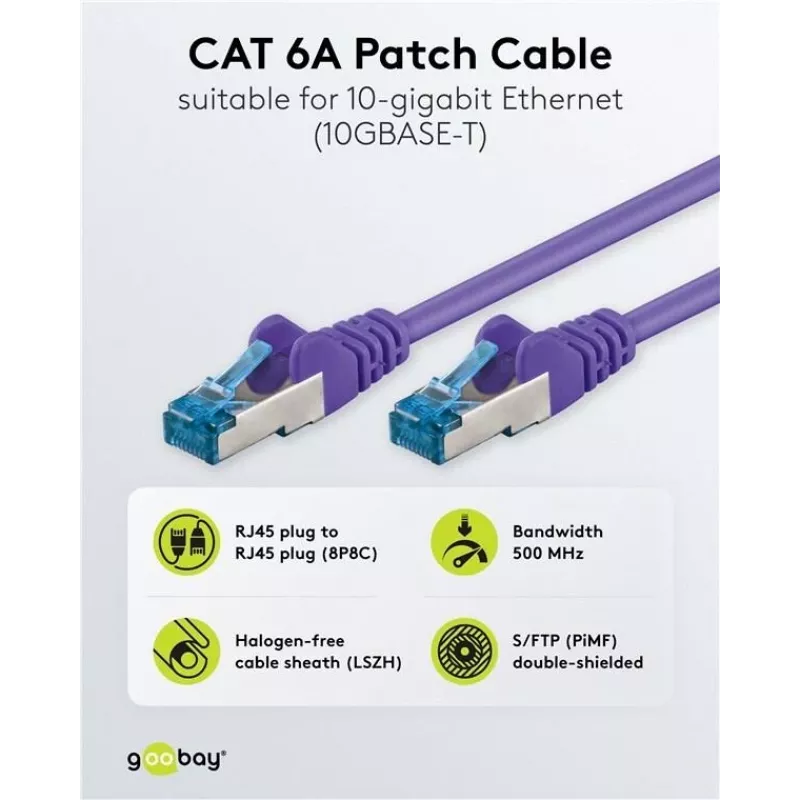 Wentronic Goobay CAT 6a S/FTP Patchkabel, RJ45, Violett, 3 m, LSZH, Kupfer 93789