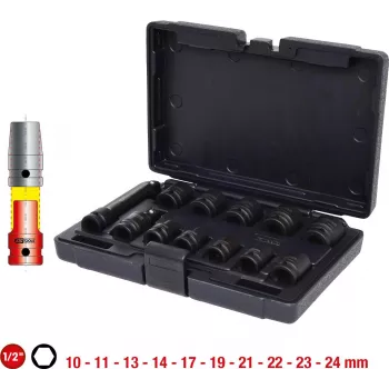 KS TOOLS 1/2 inch Sechskant-Schlagschrauber-Steckschlüsselsatz, kurz, 12-teilig (515.0112)