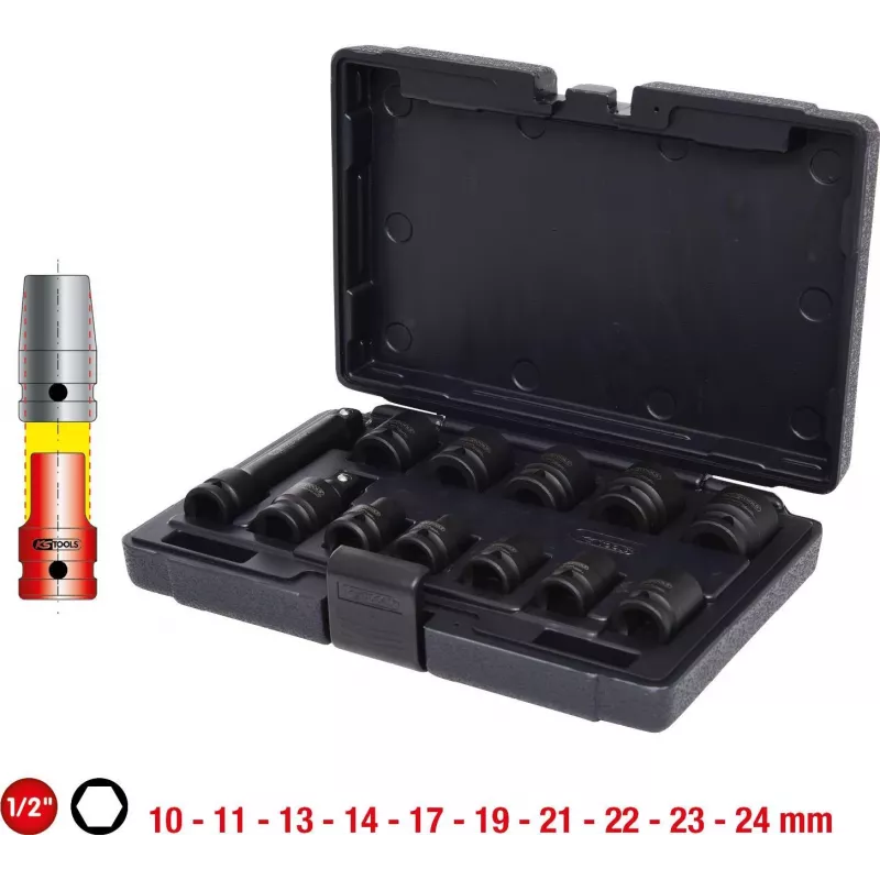 KS TOOLS 1/2 inch Sechskant-Schlagschrauber-Steckschlüsselsatz, kurz, 12-teilig (515.0112)