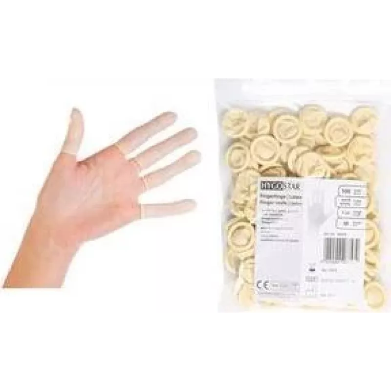 HYGOSTAR Latex-Fingerlinge, puderfrei, weiß, mittel, 70 mm, texturiert, gerollter Rand, 1 Stück (26753)