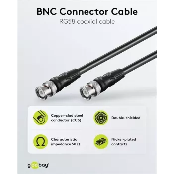 Wentronic Goobay BNC-Verbindungskabel, Schwarz, 3 m - BNC-Stecker auf BNC-Stecker, 75 Ohm Koaxial 50089
