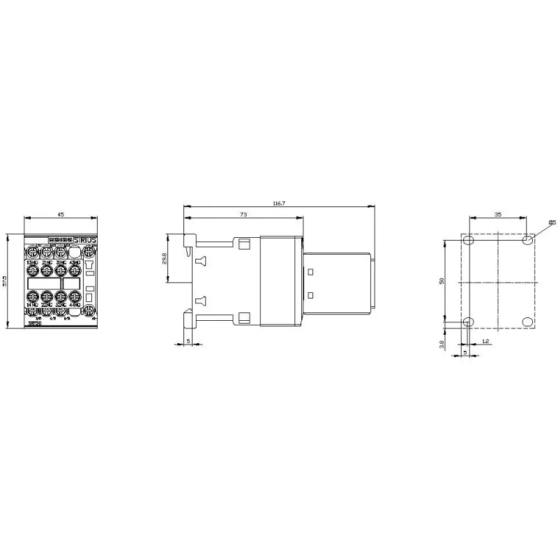 SIEMENS SIRIUS 3RT2 Leistungsschütz 5,5 kW 400 V 12 A 24 V DC 2NO+2NC Schraubklemmen 3RT20171BB443MA0