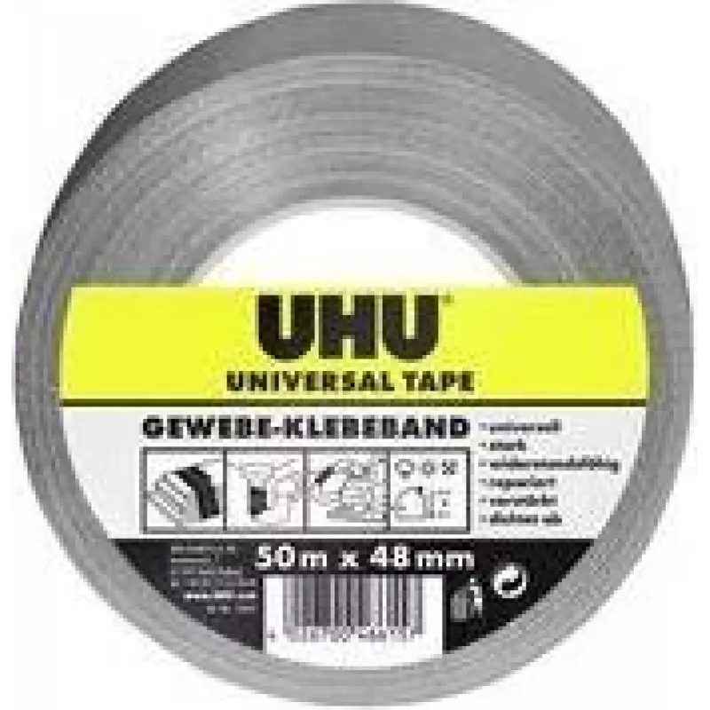 UHU Universal Gewebeband, 48 mm x 50 m, Grau, Extra Stark, Polyesterbeschichtet, 1 Rolle 46615