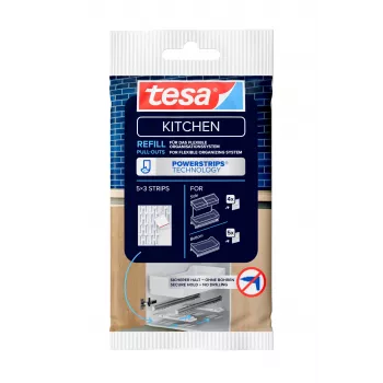 tesa KITCHEN Powerstrips Nachfüllset für Schrankauszüge – 15 Klebestreifen, Weiß (70064-00000-00)