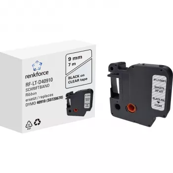 Renkforce RF-LT-D40910 Kompatibles Beschriftungsband für DYMO D1 - 40910, 9 mm, Transparent, Schwarz, 7 m RF-6027842