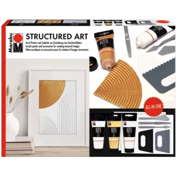Marabu STRUCTURED ART Acryl-Strukturpaste-Set, 3 x 100 ml, Weiß, wasserbasiert, cremig-pastos, matte Oberfläche 1202000000088