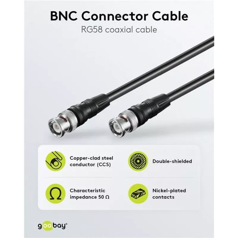 Wentronic Goobay BNC-Verbindungskabel, Schwarz, 2 m - BNC-Stecker zu BNC-Stecker (50086)