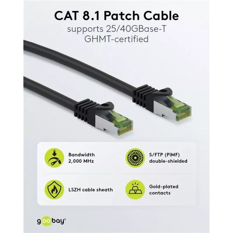 Wentronic Goobay CAT 8.1 Patchkabel S/FTP (PiMF), Grau, 0,5 m 61114
