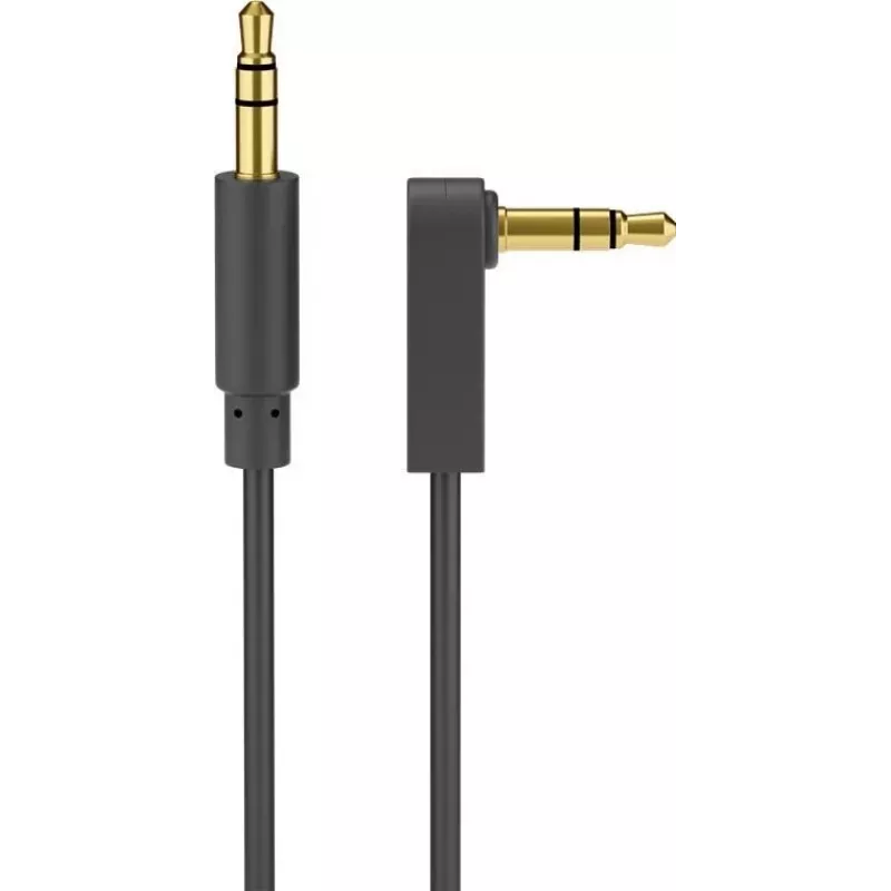 Wentronic Goobay 3,5 mm Stereo-Klinkenkabel, 1 m, Schwarz, gerade zu 90° gewinkelt, Stecker zu Stecker 67783