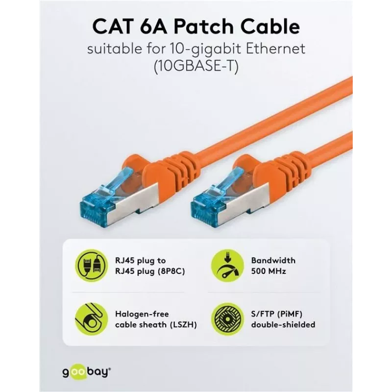 Wentronic 95605 CAT6a Patchkabel, RJ45 Stecker zu Stecker, 1,5 m, Orange