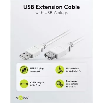 Wentronic USB 2.0 A Stecker auf Buchse Verlängerungskabel 5m Weiß 96288