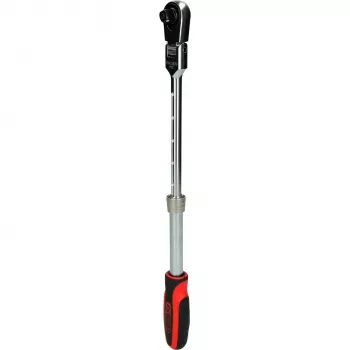 KS Tools 3/8 inch SlimPOWER Teleskop-Knarre mit Gelenkkopf, 72 Zähne, Schnellauslöser, 280-430 mm 914.3820