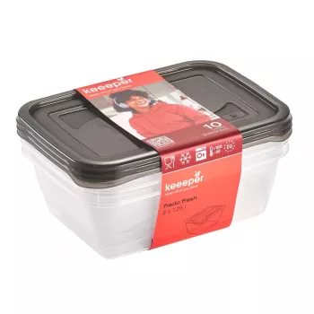 keeeper fredo fresh Aufbewahrungsbehälter-Set, 3x 1,25 L, rechteckig, transparenter Boden mit grauem Deckel 3067582700000