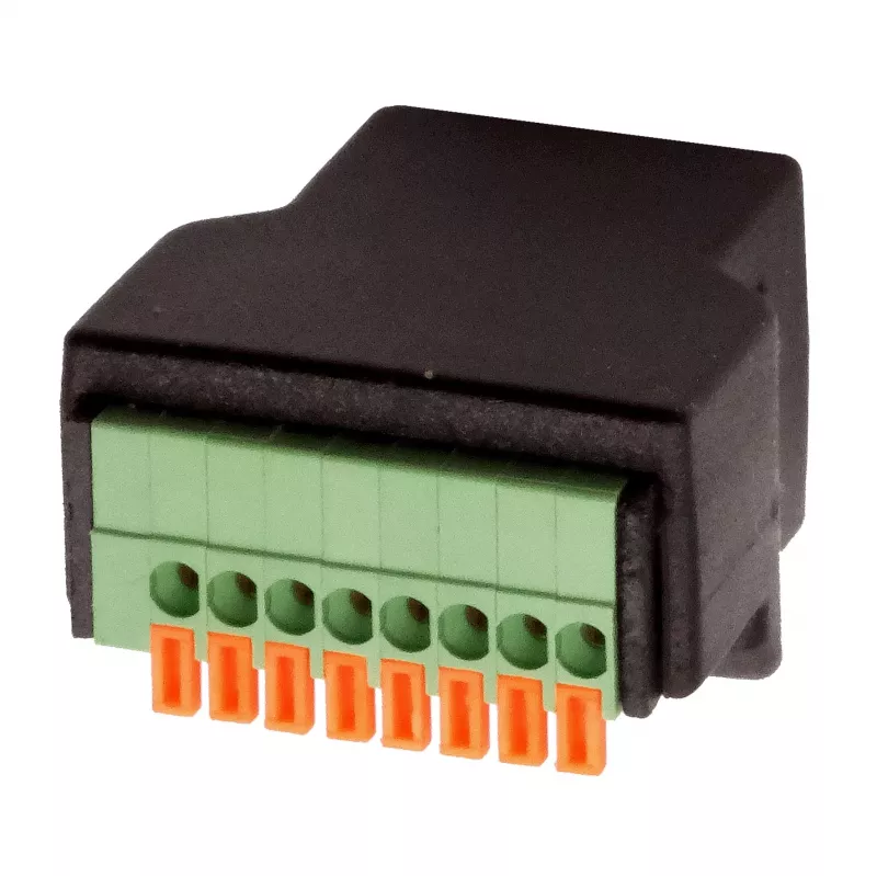 EXSYS EX-49112 RJ45-Buchse auf 8-Pin-Terminalblock-Adapter mit Drucktaster, CAT.5e