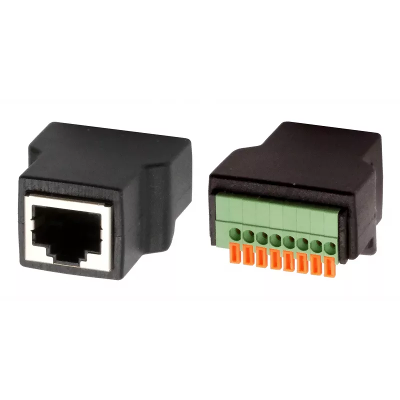 EXSYS EX-49112 RJ45-Buchse auf 8-Pin-Terminalblock-Adapter mit Drucktaster, CAT.5e