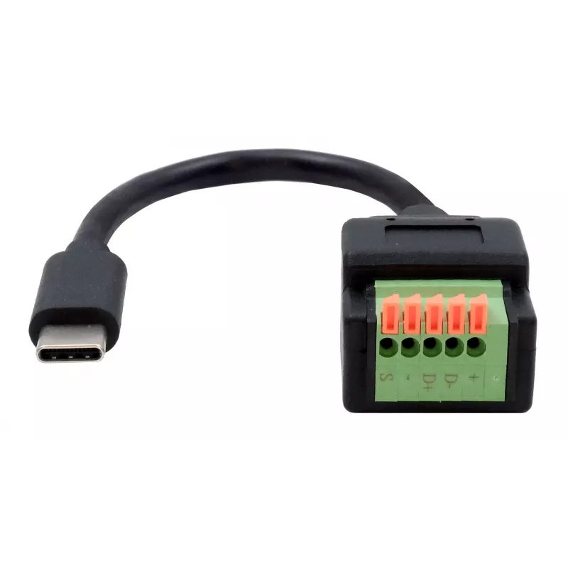 EXSYS USB-C Stecker auf 5-Pin Terminalblock Adapterkabel mit Drucktaster, USB 2.0, 15 cm EX-49123