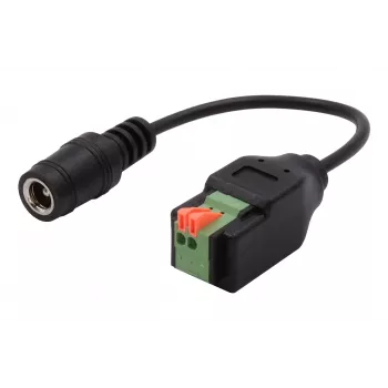 EXSYS DC-Buchse 5,5x2,1mm auf 2-poligen Klemmenblock Adapterkabel mit Druckknopf, 15cm EX-49141