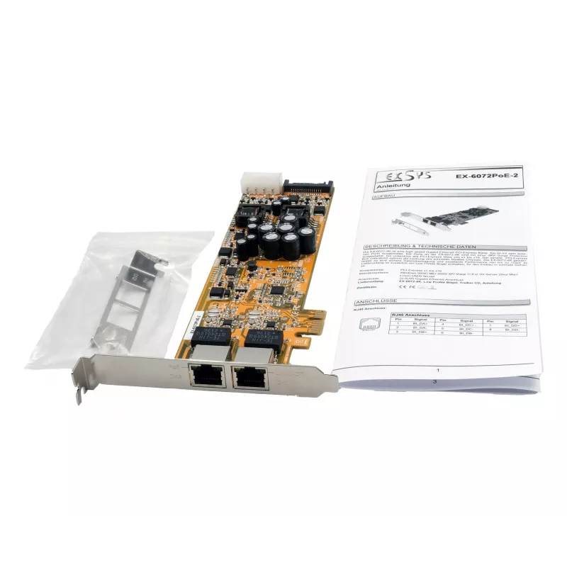 EXSYS EX-6072POE-2 Dual Gigabit Ethernet PCIe Karte mit PoE, Low Profile