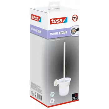 tesa MOON WHITE Toilettenbürsten- und Halterungsset, selbstklebend, Metall, mattes Weiß 40571-00000-00