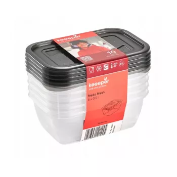 keeeper fredo fresh Lebensmittel-Aufbewahrungsbehälter-Set, 5x 0,5 L, rechteckig, transparent mit grauen Deckeln 3067282700000