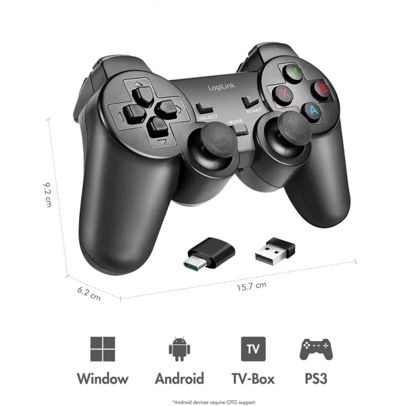 LogiLink AA0187 Kabelloser Gaming-Controller 2,4 GHz Schwarz 8 m Reichweite PC Android PS3