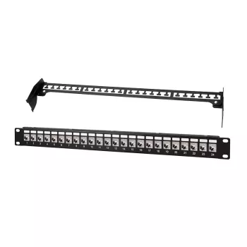 LogiLink PrimeLine 24-Port geschirmtes Cat.6A Keystone Patch Panel, 19 Zoll 1U, Schwarz (RAL9005), 24x Keystone Module enthalten NK5001