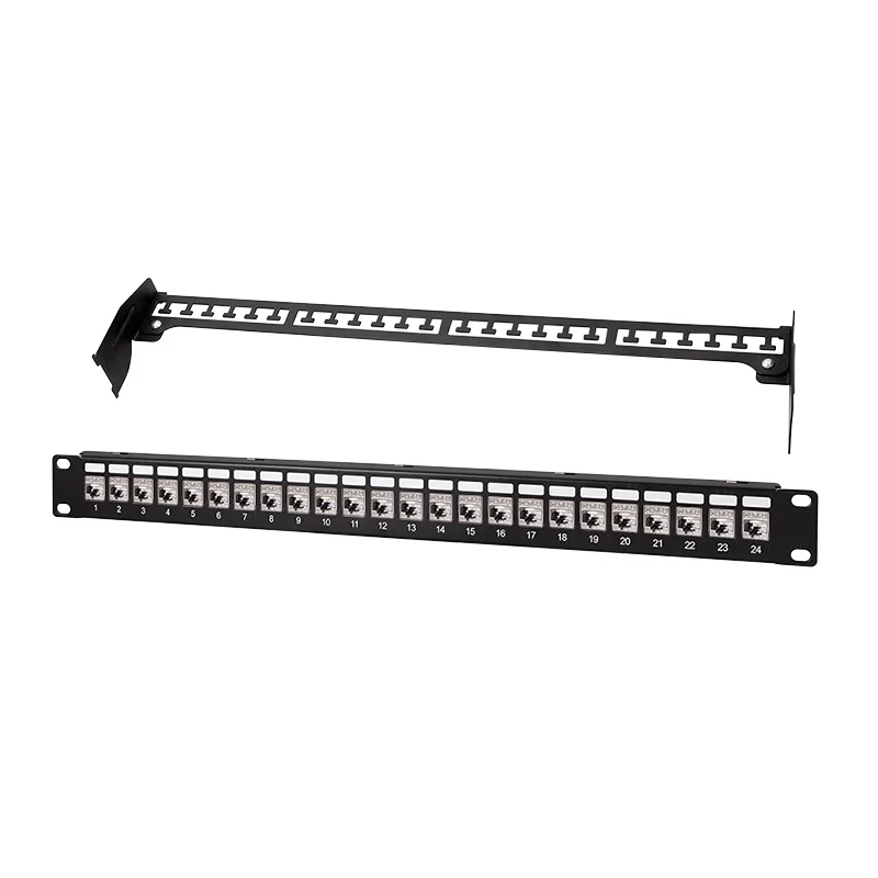 LogiLink PrimeLine 24-Port geschirmtes Cat.6A Keystone Patch Panel, 19 Zoll 1U, Schwarz (RAL9005), 24x Keystone Module enthalten NK5001
