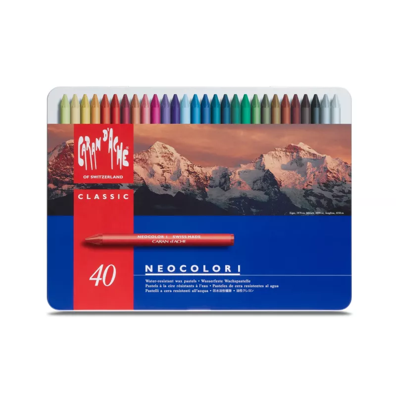 CARAN D'ACHE Neocolor I Wachsmalstifte, 40er-Set, Rund, Sortierte Farben, Papierhülle 7000.340