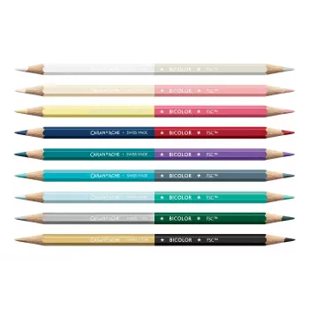 CARAN D'ACHE Bicolor Alpine Frost Aquarellstift-Set, 9 Stifte (18 Farben) + Pinsel, Metalldose CC0999.025
