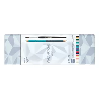 CARAN D'ACHE Bicolor Alpine Frost Aquarellstift-Set, 9 Stifte (18 Farben) + Pinsel, Metalldose CC0999.025