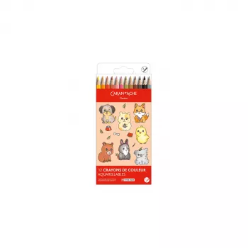 CARAN D'ACHE Swisscolor Kawaii Animals Aquarellstifte, 12er-Set, Zedernholz, sechskantig 1285.803