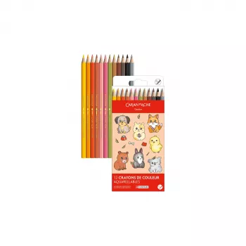 CARAN D'ACHE Swisscolor Kawaii Animals Aquarellstifte, 12er-Set, Zedernholz, sechskantig 1285.803