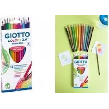 GIOTTO COLORS 3.0 ACQUARELL Aquarellstifte, 12 verschiedene Farben, sechskantig, 3,0 mm Mine, Kartonetui (F277100)