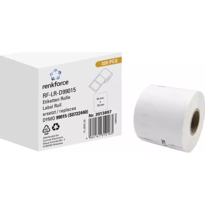 Renkforce RF-6027794 Kompatible DYMO 99015 Papier-Etikett-Rolle, 70 x 54 mm, Weiß, Permanentklebend, 320 Etiketten