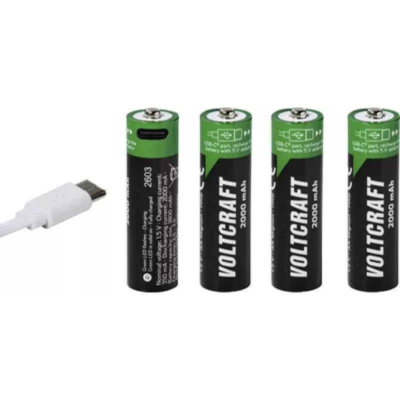 VOLTCRAFT AA Mignon Li-Ion Akku 2000 mAh 1,5 V 4er-Pack mit USB-C-Ladefunktion (VC-17275570)