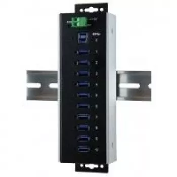 EXSYS EX-1110HMVS-WT Industrieller 10-Port USB 3.2 Gen 1 Hub, DIN-Schienen-montierbar, Metall, 5Gbps