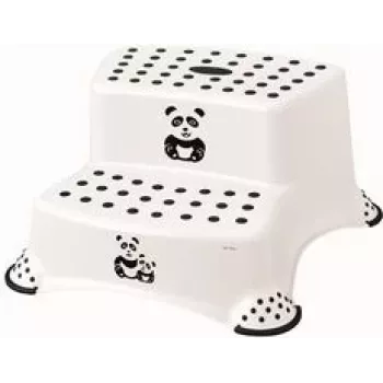 keeeper kids Igor Panda 2-Stufen-Hocker, Weiß mit Panda-Druck, 120 kg Tragkraft, rutschfeste Füße 1003110024100