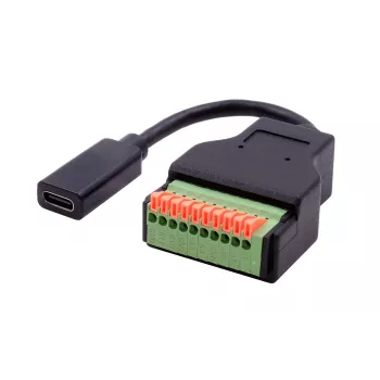 EXSYS EX-49124 USB-C Buchse auf 10-Pin Schraubklemmenblock Adapterkabel mit Drucktaster, USB 3.2 Gen 1, 15 cm