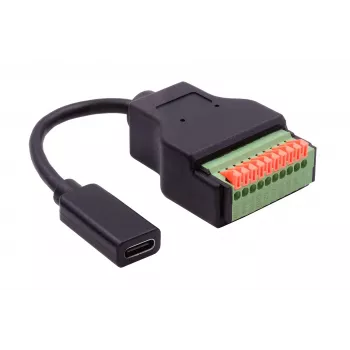 EXSYS EX-49124 USB-C Buchse auf 10-Pin Schraubklemmenblock Adapterkabel mit Drucktaster, USB 3.2 Gen 1, 15 cm