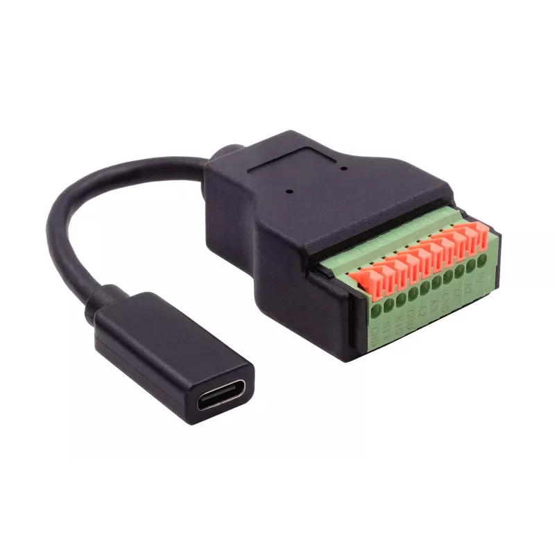 EXSYS EX-49124 USB-C Buchse auf 10-Pin Schraubklemmenblock Adapterkabel mit Drucktaster, USB 3.2 Gen 1, 15 cm