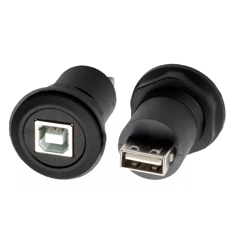 EXSYS EX-49213 Panel-Mount-Adapter USB-B Buchse zu USB-A Buchse, USB 2.0, Metallrahmen