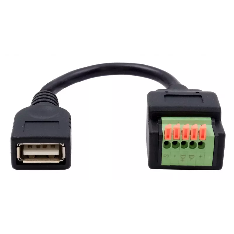 EXSYS EX-49128 USB-A Buchse auf 5-Pin Schraubklemmenblock Adapterkabel mit Drucktaster, USB 2.0, 15 cm