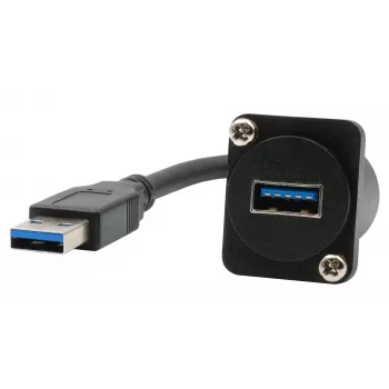 EXSYS EX-49164 USB 3.2 Gen 1 D-Typ Einbau-Adapterkabel, USB-A Stecker auf Buchse, 20 cm, Schwarz