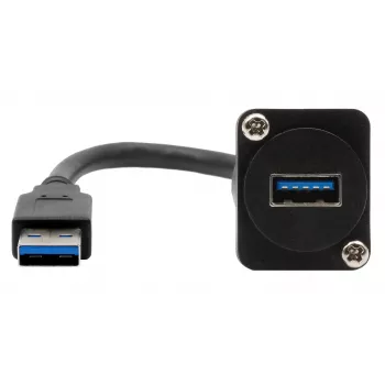 EXSYS EX-49164 USB 3.2 Gen 1 D-Typ Einbau-Adapterkabel, USB-A Stecker auf Buchse, 20 cm, Schwarz