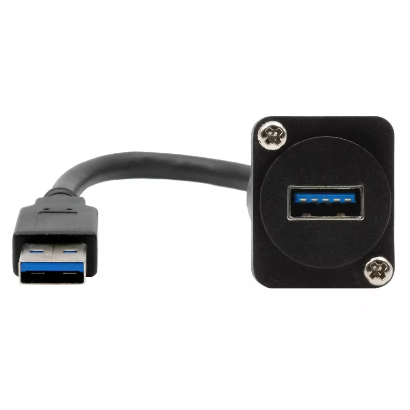 EXSYS EX-49164 USB 3.2 Gen 1 D-Typ Einbau-Adapterkabel, USB-A Stecker auf Buchse, 20 cm, Schwarz