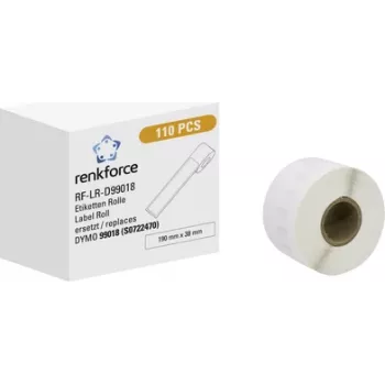 Renkforce RF-6027840 Etikettenrolle, kompatibel mit DYMO 99018, 190 x 38 mm, Papier, Weiß, 110 Etiketten, Permanentkleber