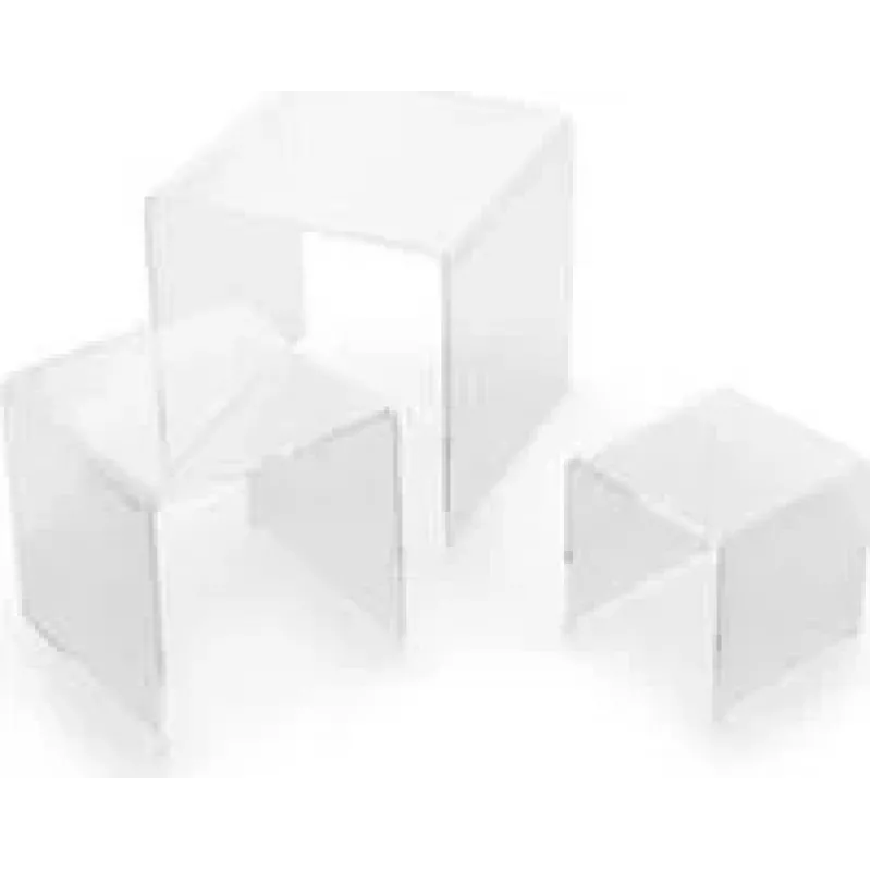 DEFLECTO Quadratisches Display-Riser-Set, Transparentes Acryl, 3 Teile, Polierte Kanten, Stapelbar, Kristallklar (DB-S3-6)