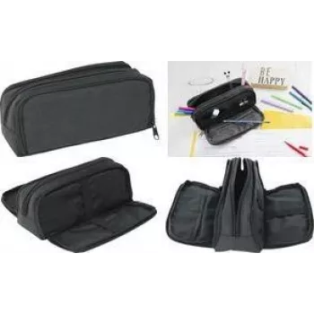 Faber-Castell Eberhard Faber Federmäppchen, 3 Fächer, Anthrazit/Schwarz Polyester, Großes Hauptfach, Seitenfach mit 4 Unterteilungen - 1 Stück 577406