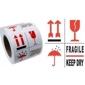 RILLPRINT 76900 Warnetiketten ZERBRECHLICH / TROCKEN LAGERN Permanent haftend Weiß/Rot/Schwarz 74x105mm 500 Etiketten pro Rolle