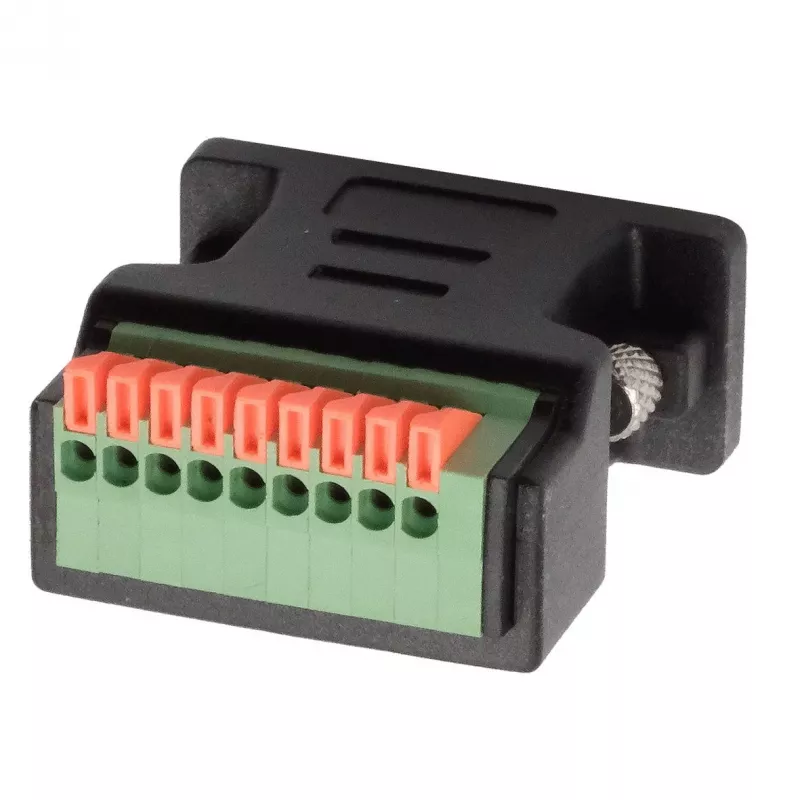 EXSYS EX-49110 DB9 Stecker auf 9-Pin Schraubklemmenblock Adapter mit Drucktaster